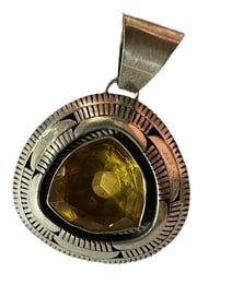 Old Pawn Gold Sapphire and Sterling Silver Pendant, Stamped Sterling Silver