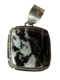 Old Pawn White Buffalo and Sterling Silver Pendant, Signed and Stamped Sterling Silver