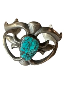 Old Pawn Turquoise and Sterling Silver Bracelet, Signed and Stamped Sterling