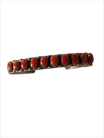 Old Pawn Red Coral and Sterling Silver Bracelet, Signed
