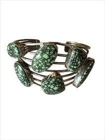 Old Pawn New Lander Turquoise and Sterling Silver Bracelet, Stamped Sterling