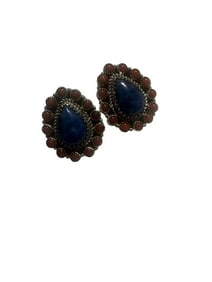 Handmade Old Pawn Lapis, Red Coral Sterling Silver & Wire Earrings, signed and stamped Sterling
