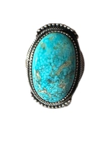 Navajo Kingman Turquoise and Sterling silver Men's ring size 12