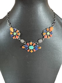 Navajo made multi stone sterling silver 14" choker necklace