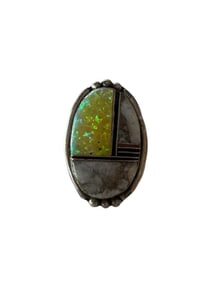 Navajo Vintage multi stone sterling silver ring size 5.5