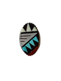 Navajo inlay multi stone sterling silver men's ring size 9.5
