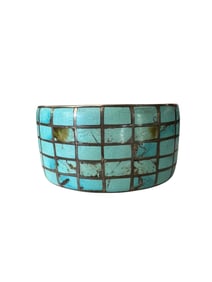 Old pawn Navajo Kingman turquoise inlay sterling silver cuff.