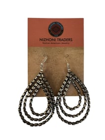 Navajo made sterling silver seed bead hoop earrings