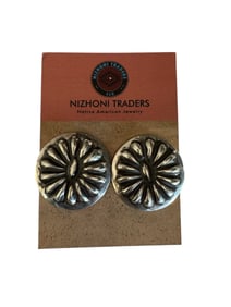Elvira Bill Navajo Sterling silver repousse post earrings.