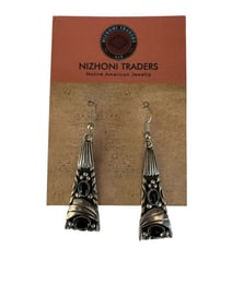 Old pawn Navajo Onyx and Sterling silver dangles