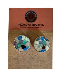 Zuni made old pawn Fire opal Sterling silver post earrings