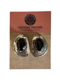 Old pawn Onyx and Sterling silver Navajo post earrings