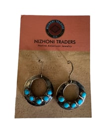 Old pawn Sleeping Beauty turquoise and Sterling silver Navajo hoop dangles