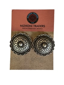Old pawn Navajo conch Sterling silver post earrings by D.M.