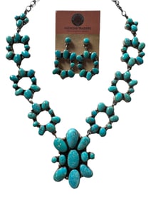 Navajo Bluebird Turquoise and Sterling silver necklace and post dangle earring set