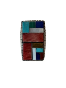 Men's Navajo multi stone inlay and Sterling silver ring size 12.5