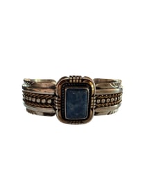 Lapis Sterling silver 14k overlay Navajo cuff made by J.W. Toadlena