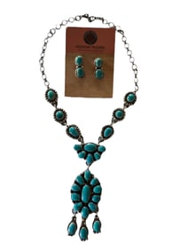 Navajo Turquoise Sterling silver drop necklace set