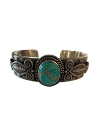 Navajo made Kingman Turquoise and Sterling silver cuff