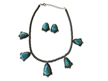 Navajo made Kingman Webb Turquoise and Sterling silver necklace set