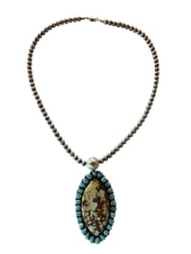 Navajo Royston Turquoise with Kingman Turquoise Sterling Silver necklace by Sheila