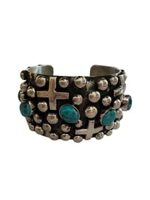 Chimney Butte Kingman Turquoise and Sterling silver ball cross cuff