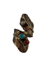 Old pawn Navajo Sterling silver and Multi stone adjustable feather ring