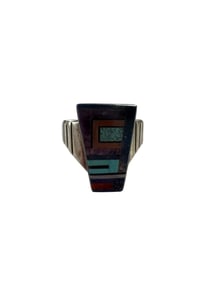 Old pawn Men's Navajo multi stone inlay and Sterling silver ring size 10