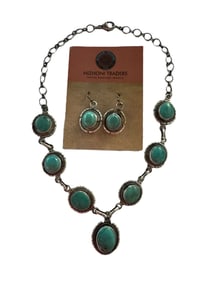 Tom Loy Navajo Kingman Turquoise and Sterling silver necklace and wire earrings set