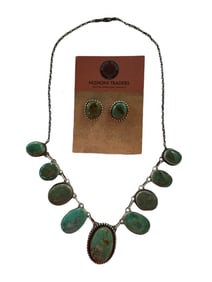 Navajo Kingman Turquoise and Sterling silver necklace and post earrings set