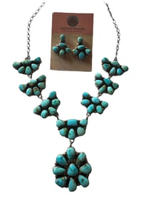 Sheila Navajo Sonoran mountain Turquoise and Sterling silver drop necklace set with post earrings