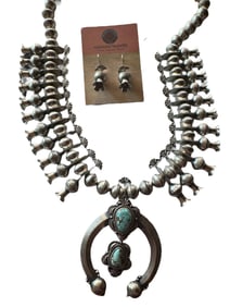 James McCabe Dime Squash Blossom Golden hills Turquoise and Sterling silver necklace and wire