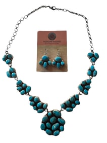Ella Peters White Water Turquoise and Sterling silver cluster necklace set with wire earrings