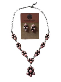 Travis James Queen Pink Conch Cluster and Sterling silver necklace set with post earrings