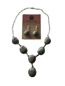 Navajo Royston Turquoise and Sterling silver necklace set with wire earrings
