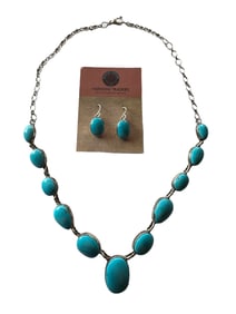 Navajo Bluebird Turquoise and Sterling silver necklace and wire earring set