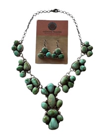Bennie Johnson Navajo Sonoran Mountain Turquoise and Sterling silver necklace set with wire earrings