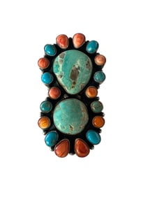 Sheila Navajo Turquoise and Orange Spiny Sterling silver ring size 12