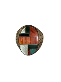 Old pawn Navajo Men's multi stone Sterling silver ring size 13