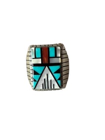 Navajo Men's multi stone inlay Sterling silver ring size 10.75