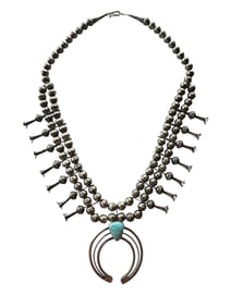 Navajo Golden Hills Turquoise Squash Blossom Sterling silver necklace