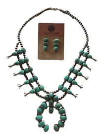 Navajo Carico Lake Turquoise and Sterling silver necklace set with post earrings