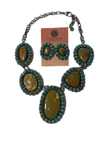 Navajo B. Yellowhorse Royston & Kingman Turquoise Sterling silver necklace set with post earrings.