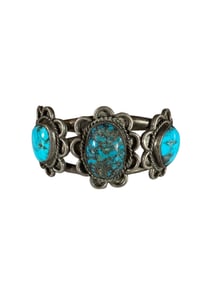 Old pawn Navajo Kingman Turquoise Sterling silver Cuff