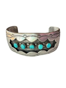 Old pawn Navajo Kingman Turquoise Sterling silver Shadow box cuff