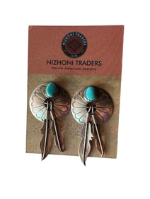 Navajo Kingman Turquoise Sterling silver Feather post earrings