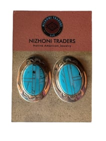 Old pawn Navajo Turquoise inlay Sterling silver post earrings