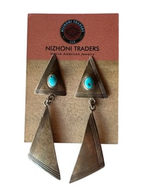 Old pawn Navajo Kingman Turquoise Sterling silver post earrings