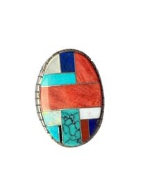 Old pawn Navajo Inlay Multi stone Sterling silver ring size 12