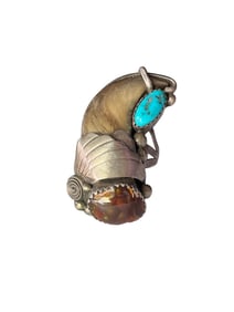 Old pawn Navajo Claw & Kingman Turquoise Sterling silver ring size 12
